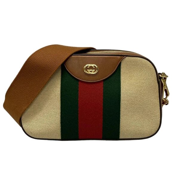 GUCCI Shelly Cream Brown Multi Canvas Leather Shoulder Bag bran848-100625 - Picture 1 of 16